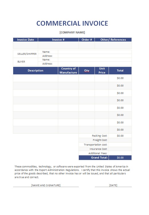 Free Commercial Invoice Template PSD template